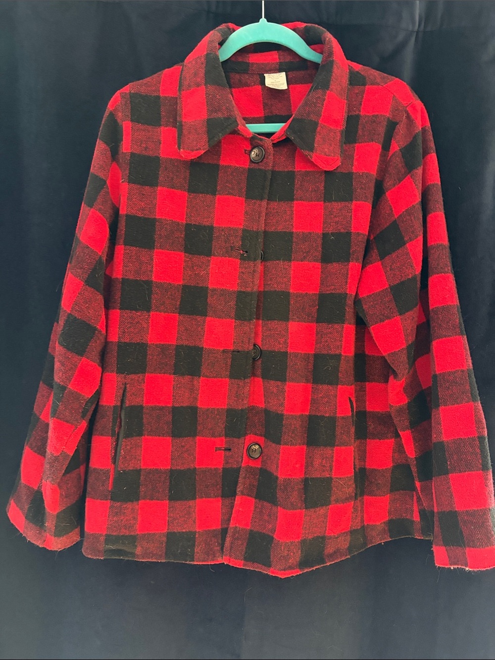 Ladies Red and Black Buffalo Plaid Button-Front Jacket